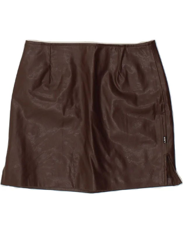 VINTAGE Womens Faux Leather Mini Skirt Small W26  Brown Polyurethane wool skirt thick