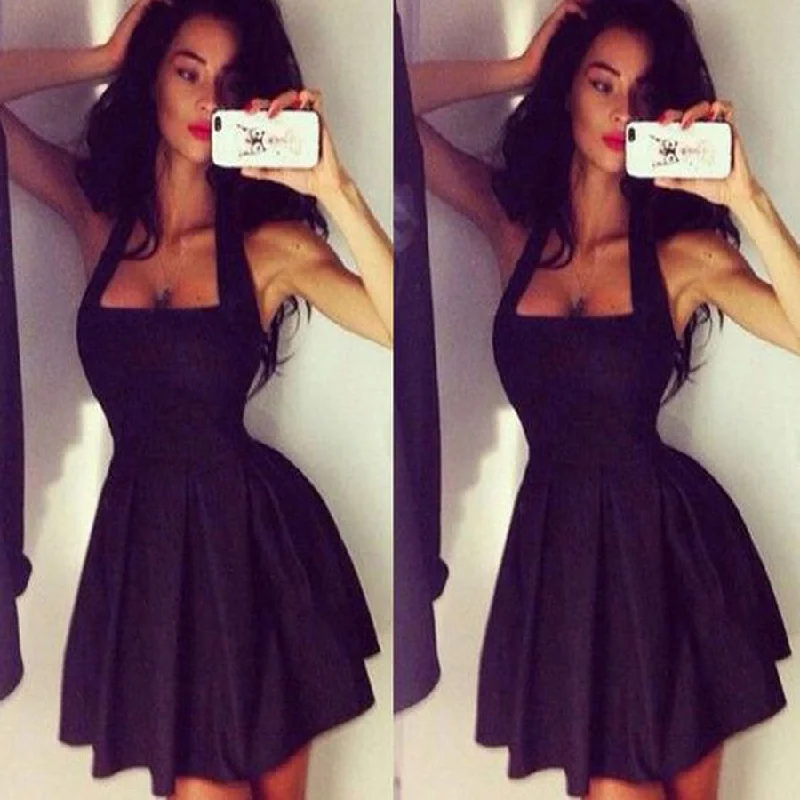 Black halter simple sexy unique style freshman cocktail homecoming prom gowns dress,BD00137 Tunics Business professional