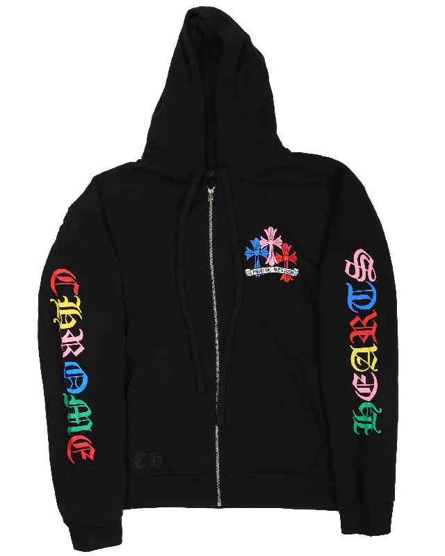 Multicolor Cross Logo Zip-Up Hoodie Hoodie with Set-In Sleeves Structured Classic