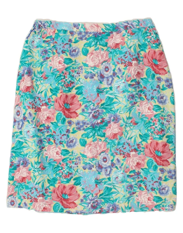 VINTAGE Womens Straight Skirt IT 52 2XL W38  Blue Floral Cotton spandex blend skirt