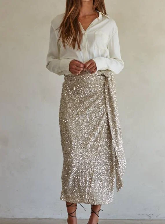 Sequin Wrap Midi Skirt silk skirt smooth