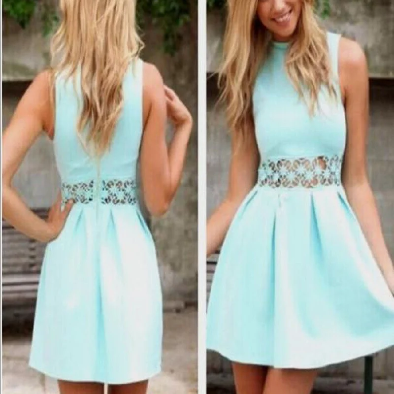 2017 popular blue simple modest unique style lace freshman homecoming prom dress,BD0099 Square Neckline Feminine