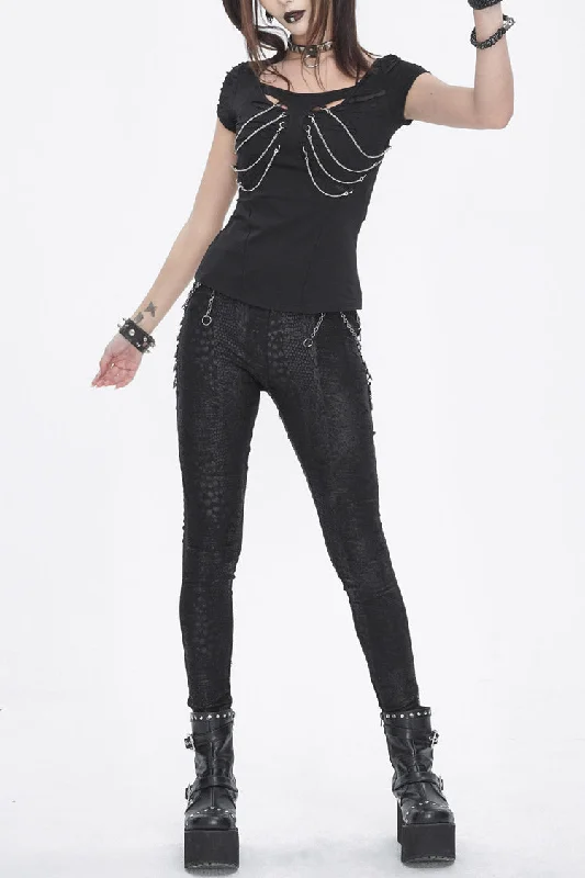 Black Jacquard Print Stitching Lace Women's Punk Pants Trendy Printed Pants