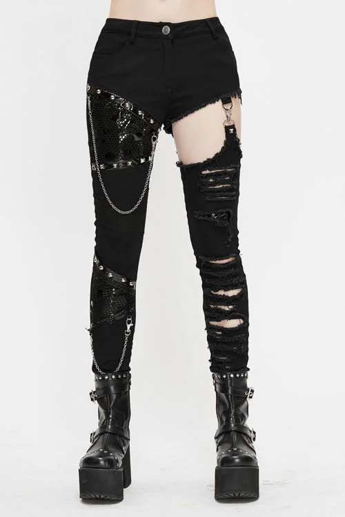 Black Punk Asymmetrical Spliced Broken Hole With Chains Womens Pants Stylish Harem Pants Black Punk Asymmetrical Spliced Broken Hole With Chains Womens Pants Stylish Harem Pants