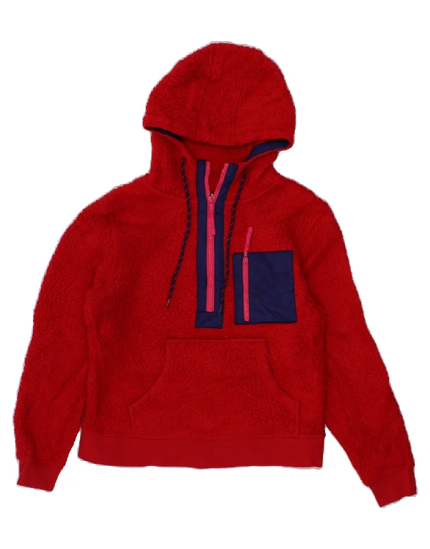J. CREW Womens Loose Fit Fleece Hoodie Jumper UK 6 XS Red Polyester Hoodie with Zipper Versatile Modern