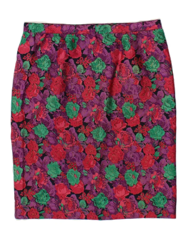 VINTAGE Womens Midi Skirt W36 XL Multicoloured Floral lace skirt delicate