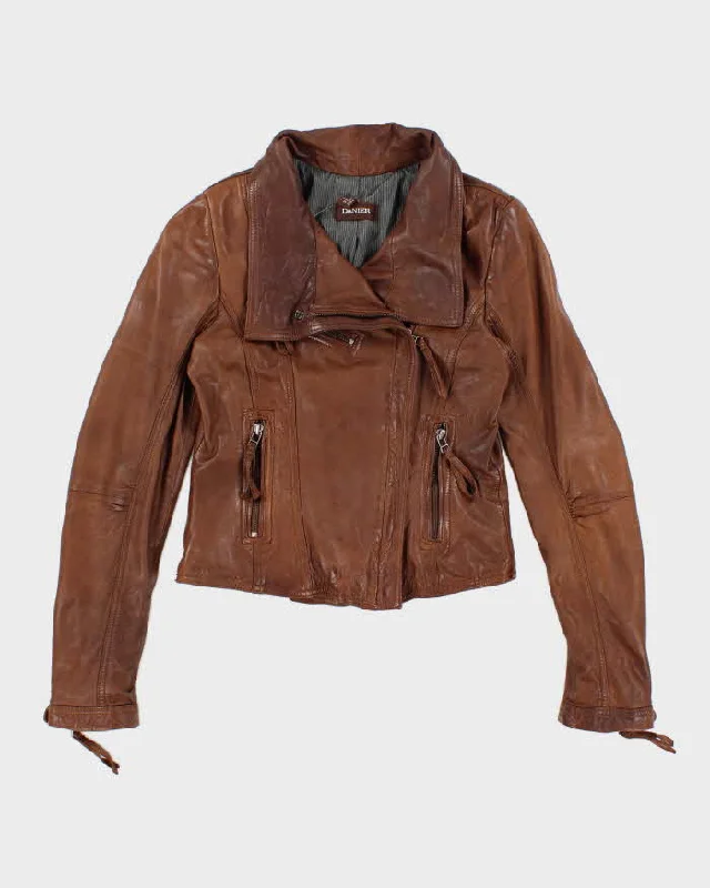 Womens Brown  Leather Danier Moto Jacket - S Jersey Jacket Tulle Jacket Batik Jacket