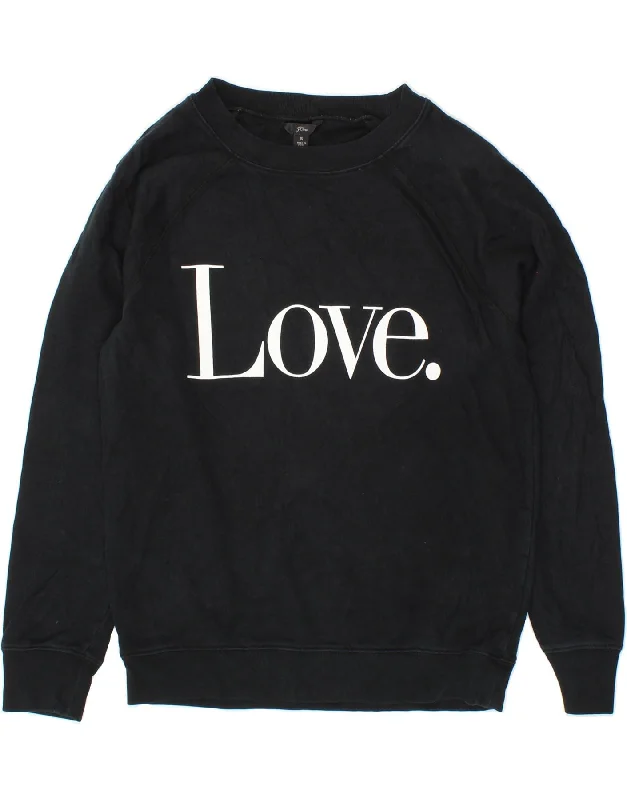 J. CREW Womens Graphic Sweatshirt Jumper UK 10 Small Black Cotton Hoodie with Camouflage Military Edgy