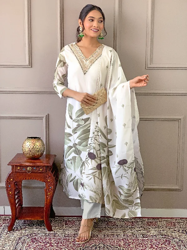 Women V Neck Embroidered Work, French Crepe With Cotton Lining Kurta & Pant With Dupatta Set - Taantav Comfortable Jogger Trousers Women V Neck Embroidered Work, French Crepe With Cotton Lining Kurta & Pant With Dupatta Set - Taantav Comfortable Jogger Trousers