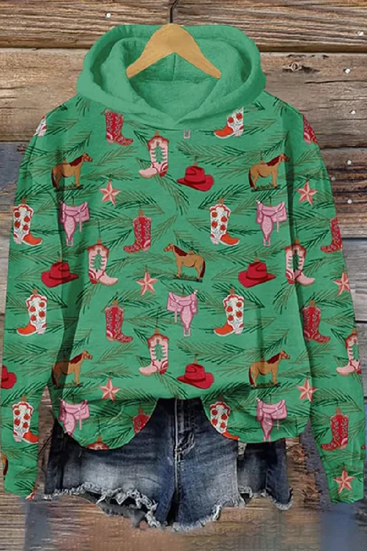 Women's Western Horse Print Casual Sweatshirt Hoodie with Half-Zip Sporty Casual