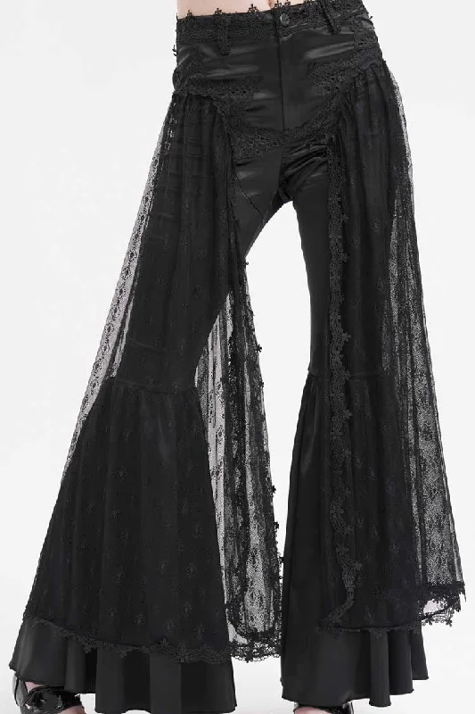 Black Crochet Lace Mesh Women's Gothic Pants Casual Track Pants