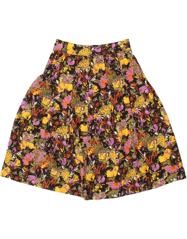 VINTAGE Womens High Waist A-Line Skirt W28 Medium Multicoloured Floral silk skirt lustrous