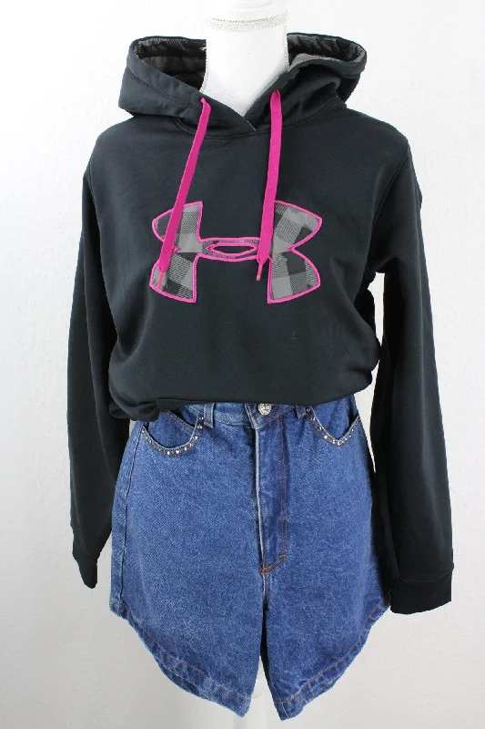 Vintage Black Under Armour Hoodie (L) Hoodie with Hem Embroidery Detailed Premium