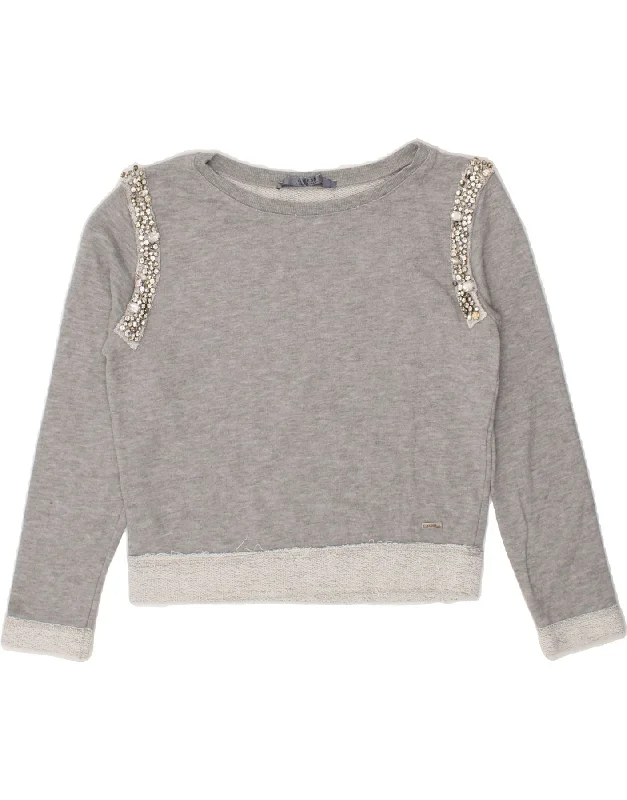 GUESS Womens Loose Fit Crop Sweatshirt Jumper UK 6 XS Grey Cotton Hoodie with Oversized Fit Loose Comfortable