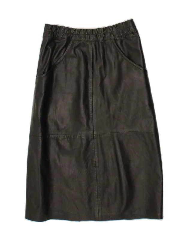 VINTAGE Womens Leather Skirt IT 42 Medium W28  Black Leather cashmere skirt plush