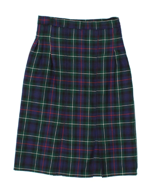 VINTAGE Womens Straight Skirt W28 Medium Green Check denim skirt classic