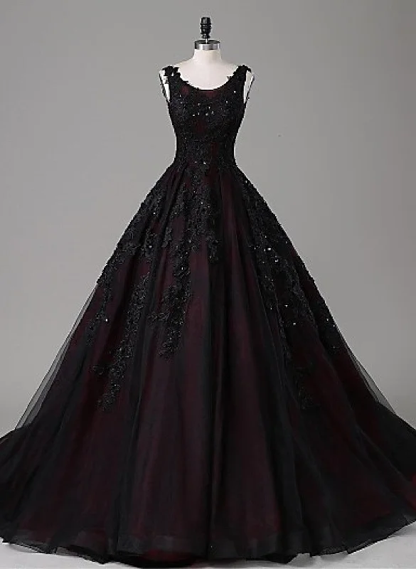 Black and Red Round Neckline Lace Wedding Party Dress, Black and Red Party Dress Tunics Fashionable trendy
