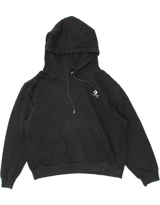 CONVERSE Womens Hoodie Jumper UK 20 2XL Black Cotton Hoodie with Strings Custom Fit Adjustable CONVERSE Womens Hoodie Jumper UK 20 2XL Black Cotton Hoodie with Strings Custom Fit Adjustable