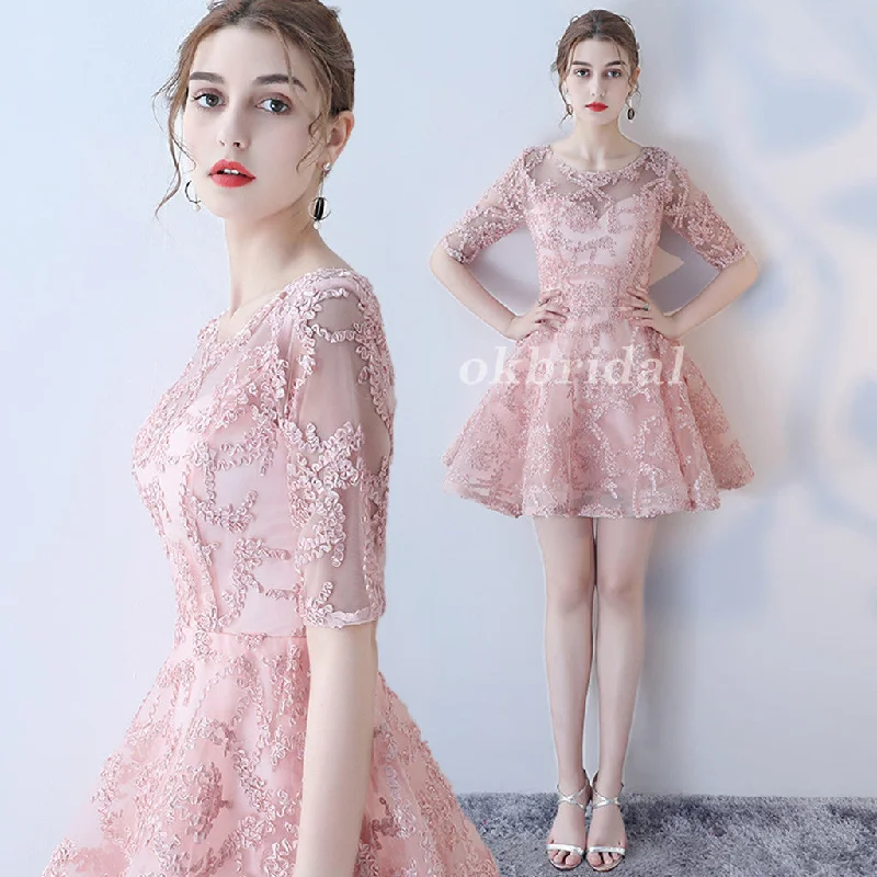 Half Sleeve Tulle Homecoming Dress, Applique New Arrival Homecoming Dress, LB0902 empire Waist empire