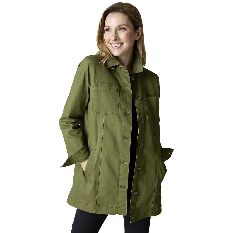 Women's Habitat Stretch Denim Boyfriend Jacket Olive Oversized Jacket Tailored Jacket Straight Jacket