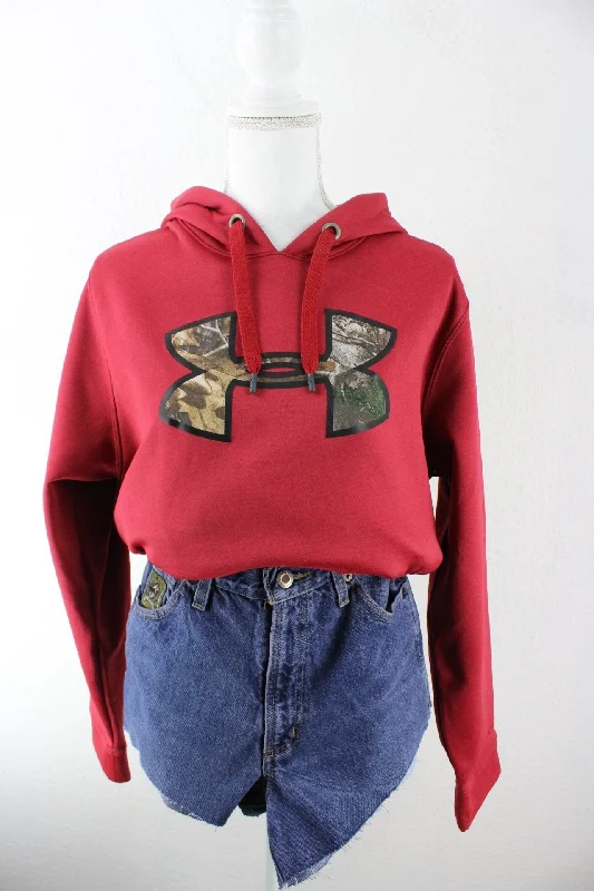 Vintage Red Under Armour Hoodie (M) Hoodie with Raglan Sleeves Sporty Comfortable