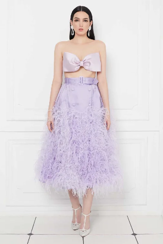 Ostrich Feather Embellished Silk Gazar Skirt in Lilac cashmere skirt fine