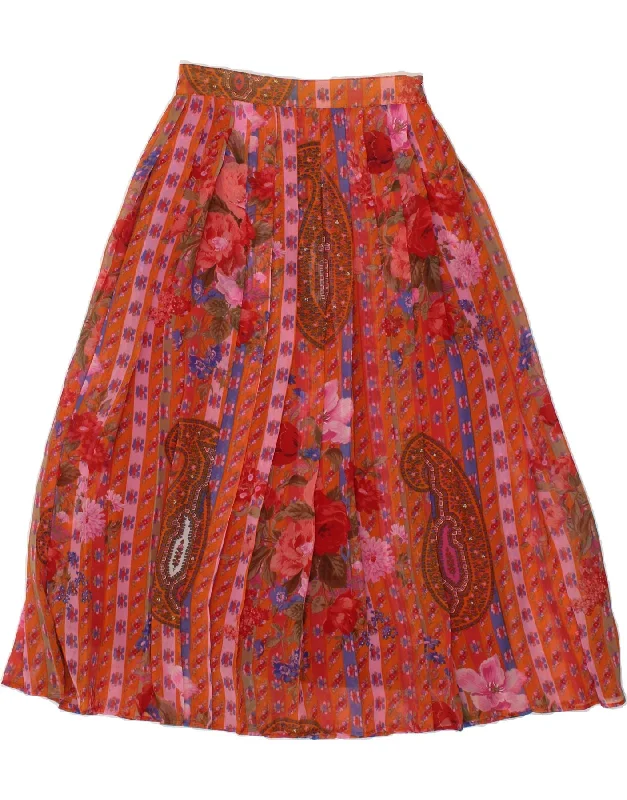 PRISMA Womens A-Line Skirt IT 40 Small W26 Red Paisley Polyester denim skirt casual