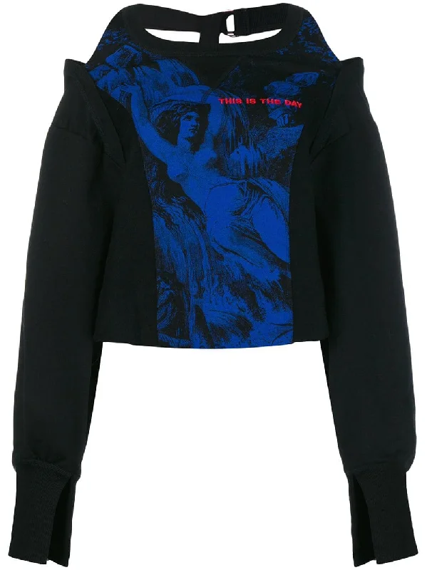 halter neck sweatshirt Hoodie with Hem Applique Textured Unique