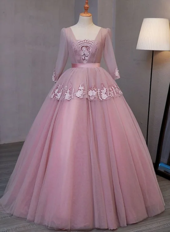 Dark Pink V-neckline Ball Gown Lace Applique Sweet 16 Dress, Pink Prom Dress Party Dress Tunics Essential wardrobe