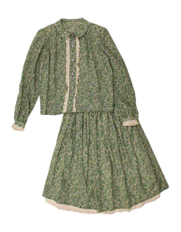 VINTAGE Womens Ruffle Front 2 Piece Skirt Set UK 12 Medium W24 Green lace skirt romantic