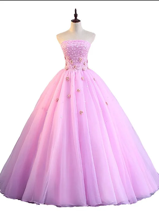 Pink Tulle Ball Gown Sweet 16 Party Dress, Pink Formal Dresses, Quinceanera Dress Tunics Luxurious premium
