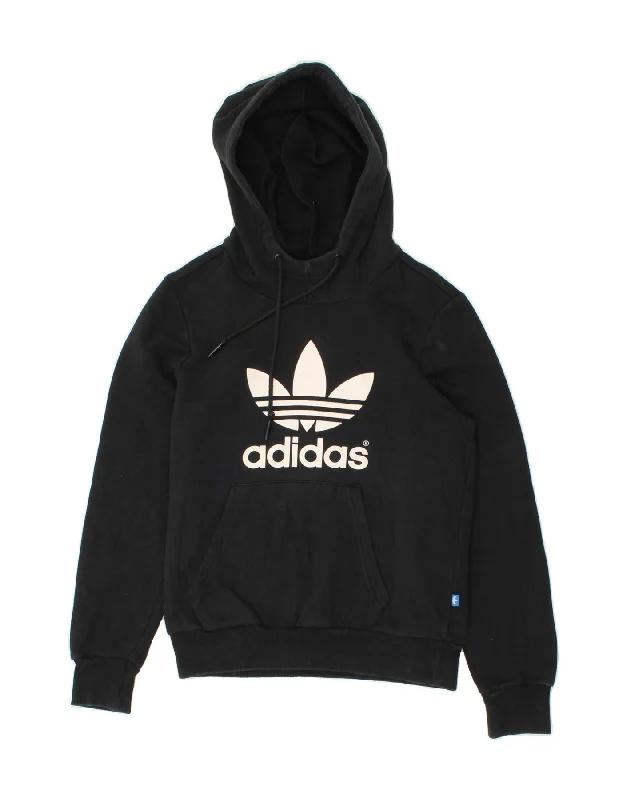 ADIDAS Womens Graphic Hoodie Jumper UK 8 Small Black Cotton Hoodie with Cropped Fit Short Trendy ADIDAS Womens Graphic Hoodie Jumper UK 8 Small Black Cotton Hoodie with Cropped Fit Short Trendy