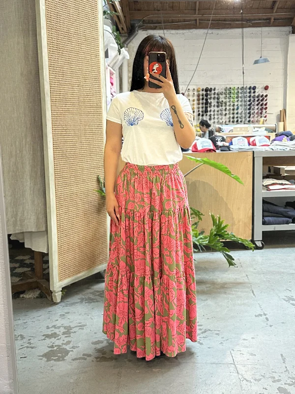 Frida Tiered Maxi Skirt silk skirt lustrous
