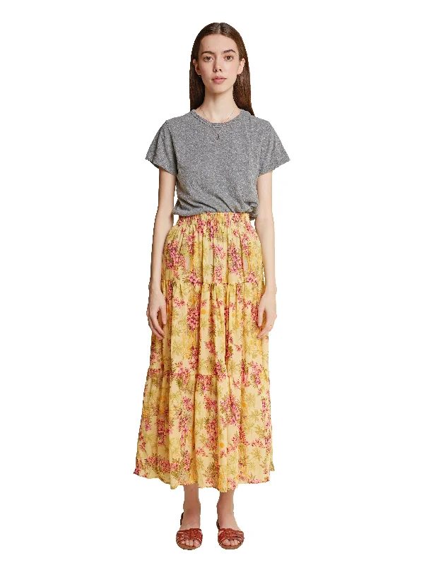 Frida Tiered Maxi Skirt in Vintage Hawaiian Floral seamless skirt comfort