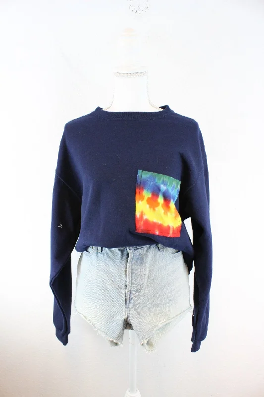 Vintage Blue Batik Sweatshirt (L) Hoodie with Magnetic Closure Innovative Modern