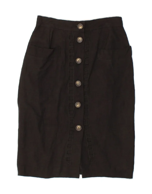 VINTAGE Womens Straight Skirt IT 42 Medium W28  Black Viscose satin skirt smooth