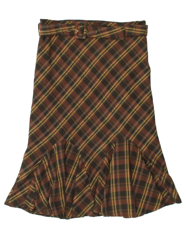 VINTAGE Womens A-Line Skirt UK 16 Large W34  Brown Check wrap skirt elegant