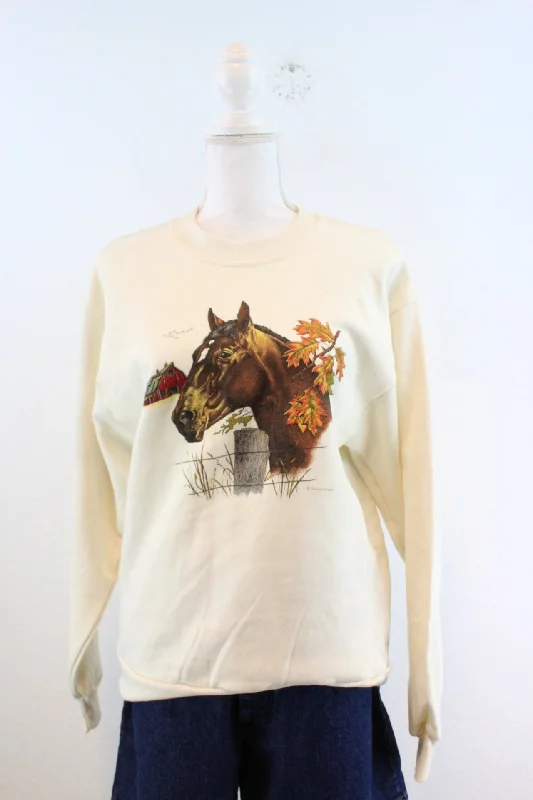 Vintage Horse Sweatshirt (S) Hoodie with Fur Luxurious Winter