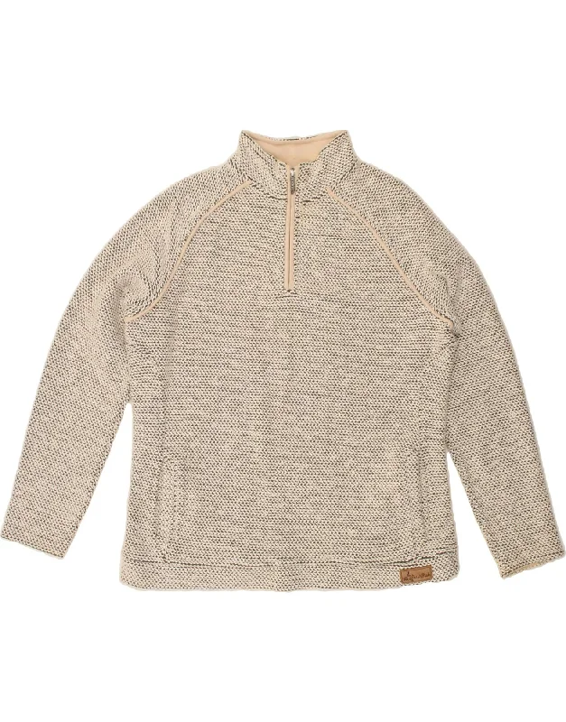 WEIRD FISH Womens Zip Neck Sweatshirt Jumper UK 20 2XL Beige Cotton Hoodie with Batwing Sleeves Loose Dramatic