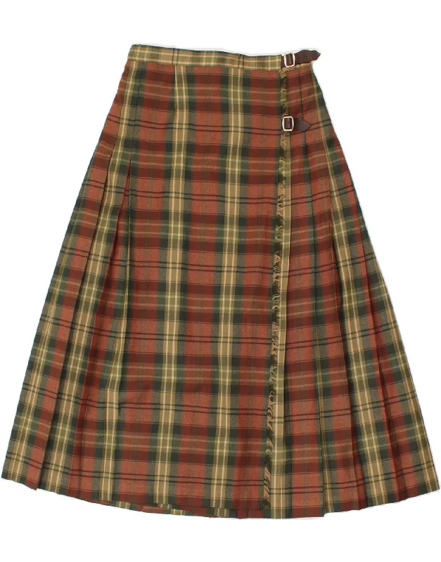 LAURA ASHLEY Womens Wrap Skirt UK 14 Medium W30  Brown Check Wool high slit skirt