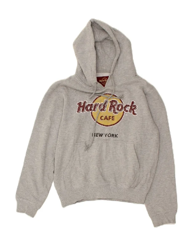 HARD ROCK CAFE Womens New York Oversized Hoodie Jumper UK 10 Small Grey Oversized Hoodie Comfort Casual