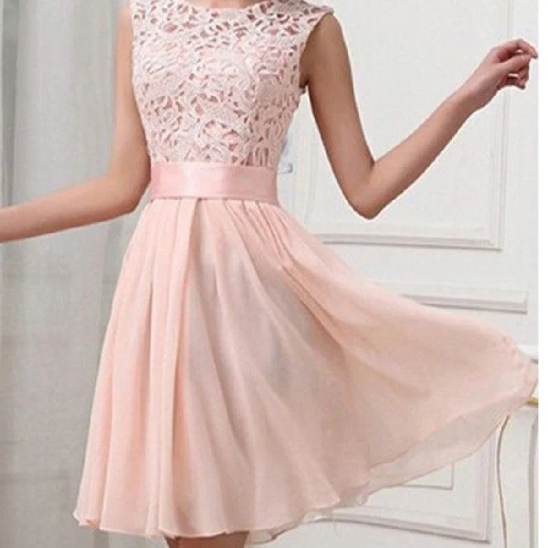 Light pink lace simple chiffon casual teen homecoming prom dress,BD00127 Tunics Yoga stretchy