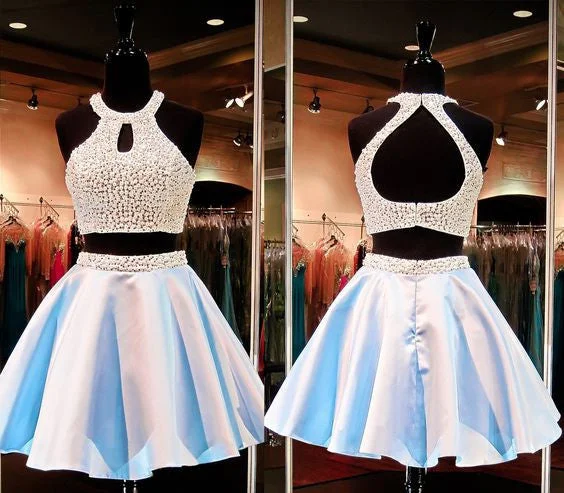 Two Pieces Beaded Sexy Open Back homecoming prom dresses, CM0015 Tunics Lace romantic