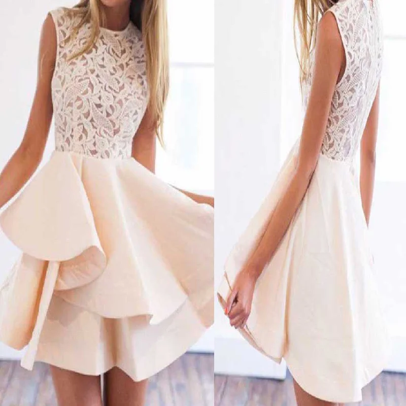 New Arrival lace unique style lovely cheap graduation school homecoming prom dress,BD0026 Crew Neckline Casual