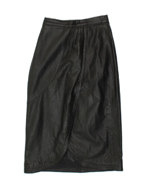 VINTAGE Womens High Waist Leather Skirt IT 40 Small W24  Black leather skirt durable