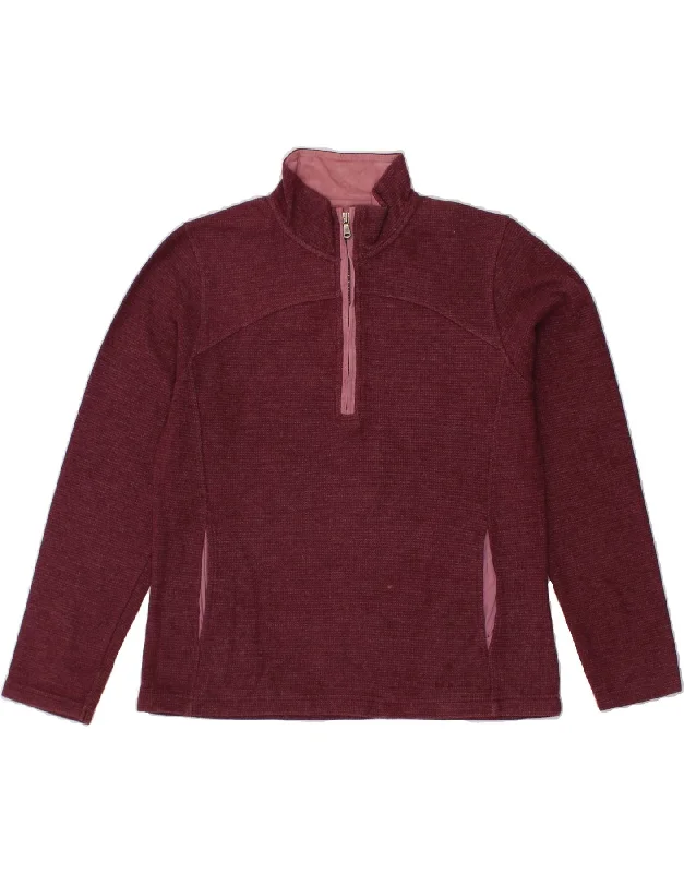 FAT FACE Womens Zip Neck Sweatshirt Jumper UK 12 Medium  Maroon Cotton Hoodie with Cuffed Sleeves Snug Secure