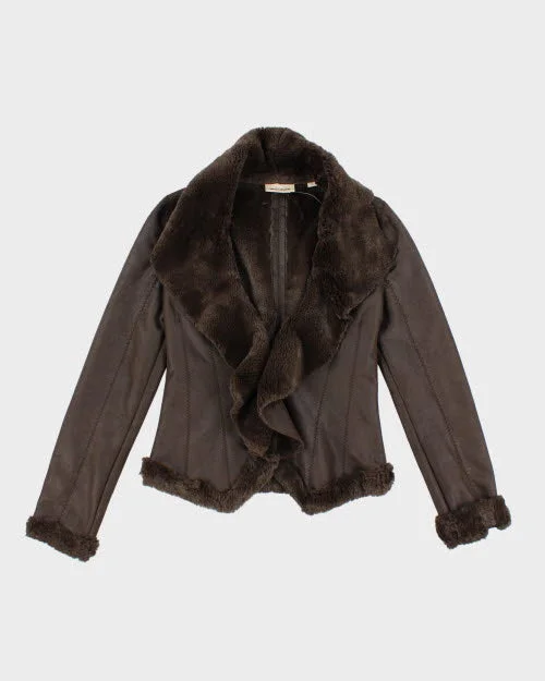 Y2k 00s DKNY Faux Fur Jacket - XS Herringbone Jacket Houndstooth Jacket Plaid Jacket