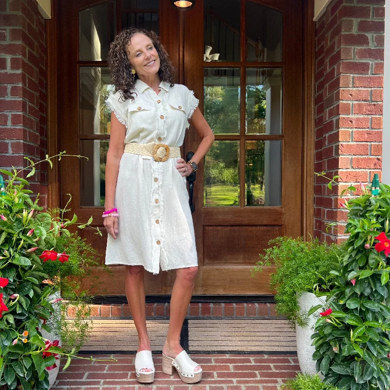 Gianna Linen Button Up Dress Tunics Prom sequined