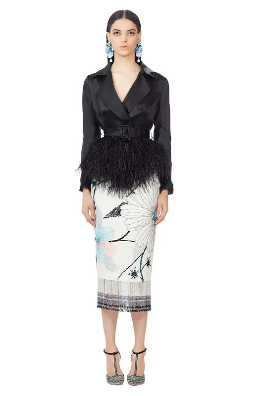 Embellished High Waisted Skirt With Crystal Fringe in White lace skirt feminine