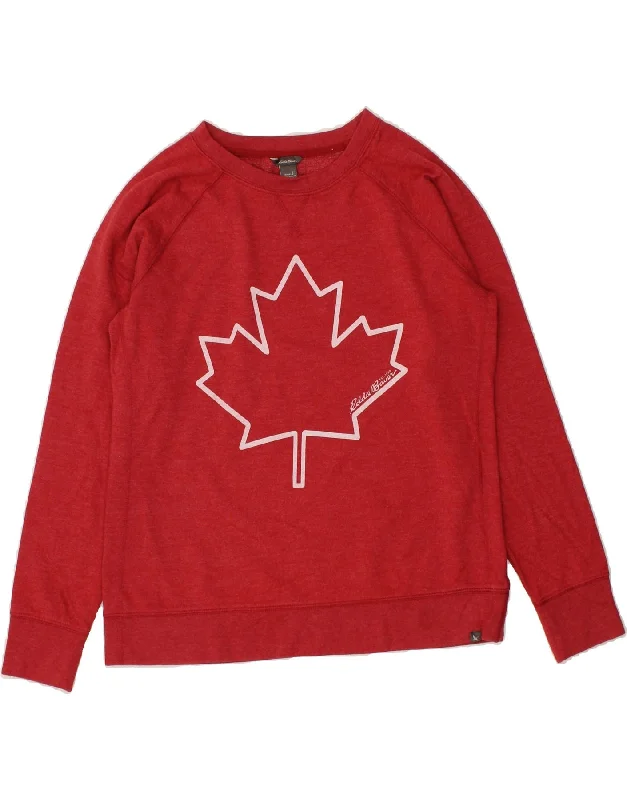 EDDIE BAUER Womens Oversized Graphic Sweatshirt Jumper UK 10 Small Red Hoodie with Longline Fit Extended Stylish EDDIE BAUER Womens Oversized Graphic Sweatshirt Jumper UK 10 Small Red Hoodie with Longline Fit Extended Stylish